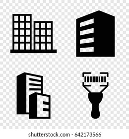 Distribution icons set. set of 4 distribution filled icons such as building, business center