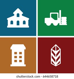 Distribution icons set. set of 4 distribution filled icons such as forklift, building