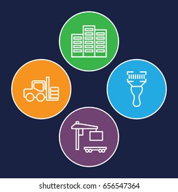 Distribution icons set. set of 4 distribution outline icons such as forklift, building, cargo truck
