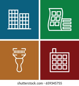 Distribution icons set. set of 4 distribution outline icons such as modern curved building, business center, building