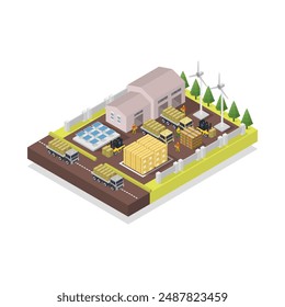 Distribution logistics center isometric illustrated in vector