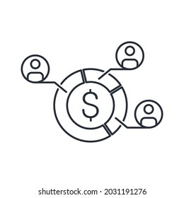 Distribution of market shares between competitors. Vector linear icon isolated on white background.