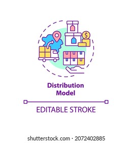 Distribution model concept icon. Logistics and supply chain. Shipping goods from warehouse. Business model abstract idea thin line illustration. Vector isolated outline color drawing. Editable stroke