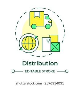 Distribution multi color concept icon. Products reaching destinations efficiently. Circular economy. Round shape line illustration. Abstract idea. Graphic design. Easy to use in infographic