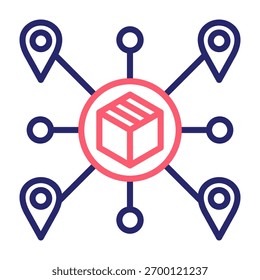 Ilustração do vetor do estilo da cor da linha do ícone da rede de distribuição