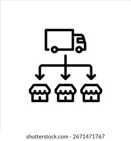 Gliederungssymbol für die Verteilung Verteilung an Store schwarze Linie Illustration.
