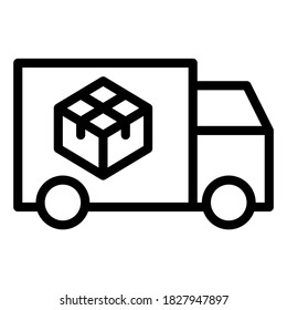 Distribution of Package. Courier, Service Delivery. Order, Shipment. Truck Cargo Transportation Outline Icon