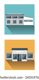 Distribution and Retail. Flat icons of Distribution and Retail buildings.