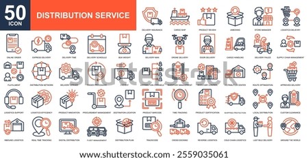 Distribution Service icon collection set. Delivery service, Distribution Service, logistics delivery, global distribution, commerce distribution icon. Simple line color vector.	