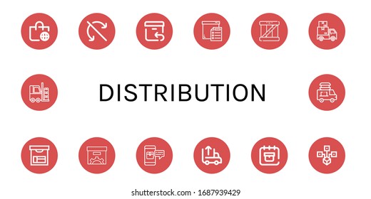 distribution simple icons set. Contains such icons as Worldwide shipping, Do not roll, Return, Box, Delivery, Package, Unloading, Delivery date, can be used for web, mobile and logo