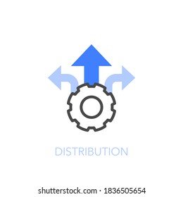 Distribution symbol with a cogwheel and direction indicators. Easy to use for your website or presentation.