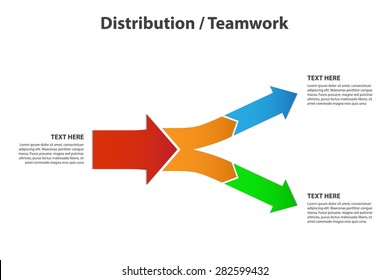 Distribution / Teamwork - 2 Bright Horizontal Diverging Arrows, Isolated on White BackGround - Vector Infographic