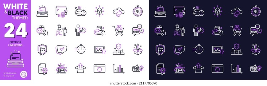 Distribution, Travel compass and Startup line icons for website, printing. Collection of Face biometrics, Approved, Bitcoin project icons. Share call, Frying pan, Messenger mail web elements. Vector