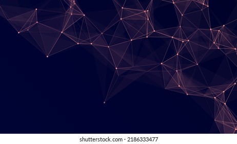 Distribution of triangular figures in space. 3d illustration of a futuristic network. Structure of network connections, connecting dots and lines. Abstract science background.