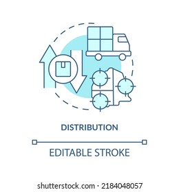 Distribution turquoise concept icon. Logistics. Element of supply chain management abstract idea thin line illustration. Isolated outline drawing. Editable stroke. Arial, Myriad Pro-Bold fonts used