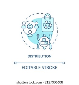 Distribution Turquoise Concept Icon. Step To Circular Economy Abstract Idea Thin Line Illustration. Eco Friendly Packaging. Isolated Outline Drawing. Editable Stroke. Arial, Myriad Pro-Bold Fonts Used