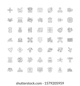 Distribution workflow linear icons, signs, symbols vector line illustration set