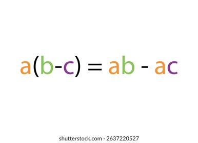 Distributive property and formula of multiplication in mathematics on white background. Vector illustration.