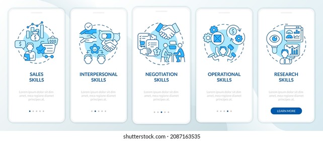 Distributor success skill onboarding mobile app page screen. Start business walkthrough 5 steps graphic instructions with concepts. UI, UX, GUI vector template with linear color illustrations