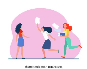 Distributors running with flyers. People giving papers, spreading leaflets flat vector illustration. Election or advertising campaign concept for banner, website design or landing web page