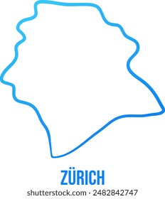 Zürich district abstract simplified map filled with soft blue gradient, isolated element. 