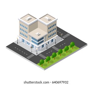 District of the city street houses Isometric 3D infrastructure, urban buildings and construction