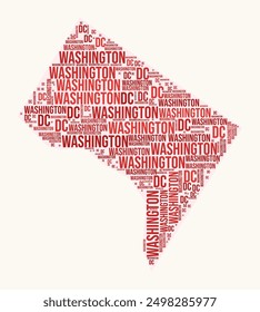 Nube de palabras de los condados del Distrito de Columbia. Diseño de logo estatal. Imagen de Vector de estilo de tipografía de condados. Nube de texto coloreado del Distrito de Columbia. Ilustración vectorial con clase.