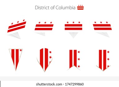 District of Columbia flag collection, eight versions of District of Columbia vector flags. Vector illustration.