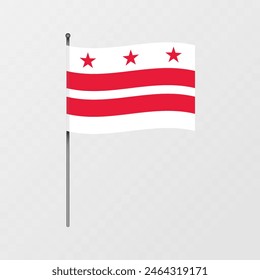 Bandera del Distrito de Columbia en asta de bandera. Ilustración vectorial.