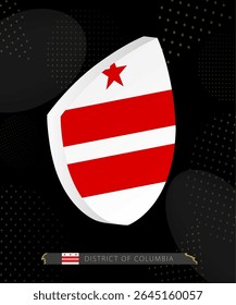 District of Columbia Flag Shield icon in 3D on Dark Modern Abstract Rugby Background. Perfect for sports events, heritage themes, national celebrations, and patriotic designs.