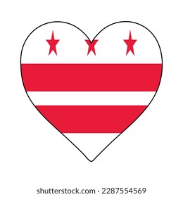 Bandera de forma del corazón del distrito de Columbia. Distrito de Amor de Columbia. Visita el Distrito de Columbia. América del Norte. Estados Unidos. Diseño gráfico de ilustración vectorial.