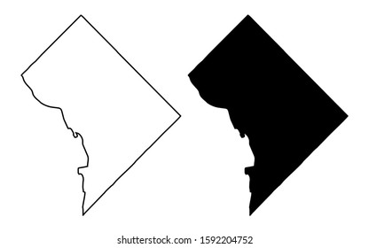 District of Columbia  Map Blank Black Silhouette and Outline Simple Editable Vector Eps Isolated on White