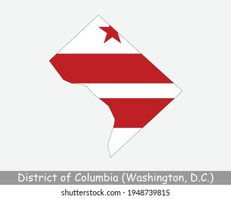 District of Columbia Map Flag. Map of Washington, D.C., USA with flag isolated on white background. United States, America, American, United States of America, US. Vector illustration.