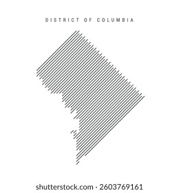 District of Columbia map from pattern of black slanted parallel lines. Flat vector illustration isolated on white