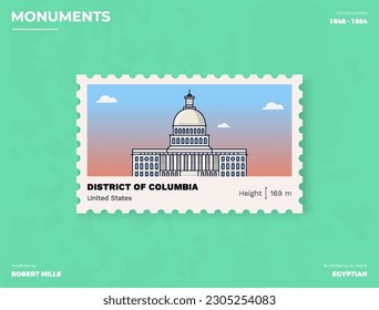 District of Columbia Monument Postage stamp ticket design with information-vector illustration design