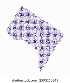 District of Columbia, shape of the state built of colored cells. Digital style map of the District of Columbia on white background. Small size rounded square blocks. Amazing vector illustration.