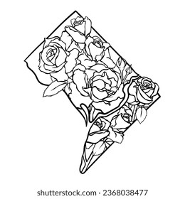 District of Columbia state flower, American beauty rose flower lineart vector illustration, fits the District of Columbia state map frame, cool for stickers, coloring books, t-shirts, etc.