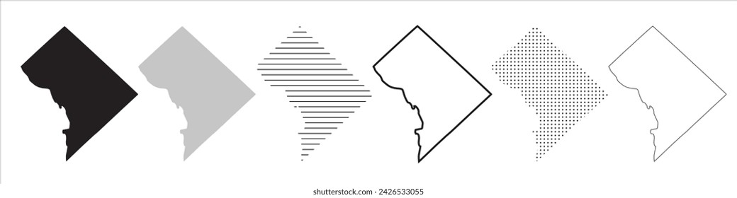 District of Columbia State Map Black. District of Columbia map silhouette isolated on transparent background. Washington DC. Vector Illustration. Variants.