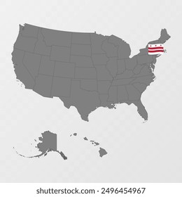 District of Columbia state map with flagpole. Vector illustration.