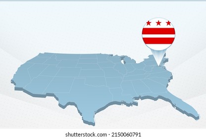 District of Columbia state map on United States of America map in perspective. Vector presentation.