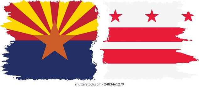 District of Columbia USA - Washington, DC and Arizona state grunge brush flags connection, vector