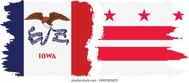 District of Columbia USA - Washington, DC and Iowa state grunge brush flags connection, vector