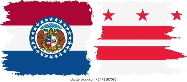 District of Columbia USA - Washington, DC and Missouri state grunge brush flags connection, vector