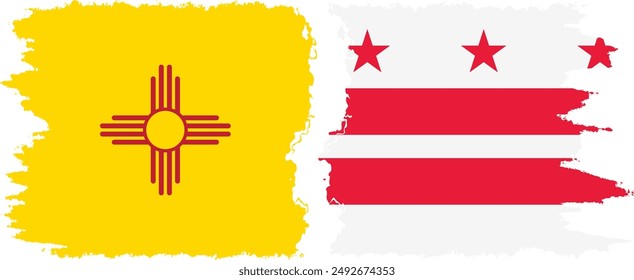 District of Columbia USA - Washington, DC and New Mexico state grunge brush flags connection, vector