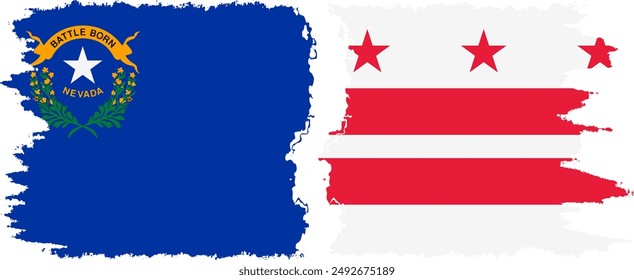 District of Columbia USA - Washington, DC and Nevada state grunge brush flags connection, vector