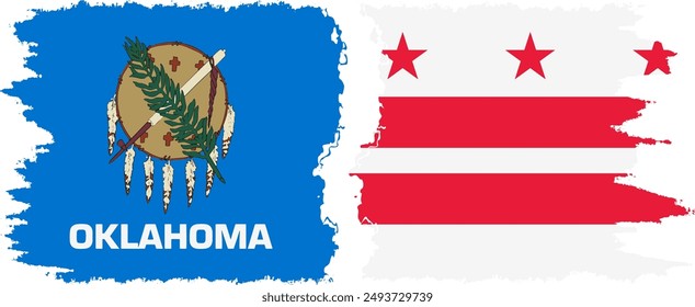 District of Columbia USA - Washington, DC and Oklahoma state grunge brush flags connection, vector