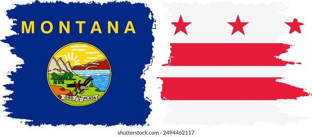 District of Columbia USA - Washington, DC and Montana state grunge brush flags connection, vector