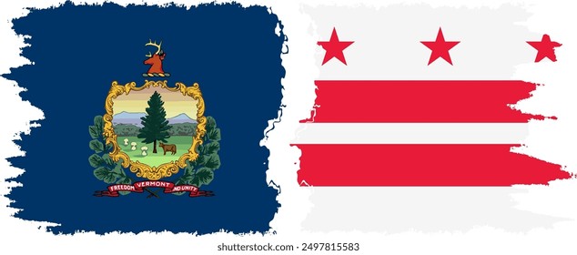 District of Columbia USA - Washington, DC and Vermont state grunge brush flags connection, vector