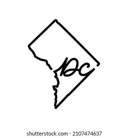 District of Columbia or Washington DC outline map with the handwritten capital name. Continuous line drawing of patriotic home sign. T-shirt print idea. Vector illustration.