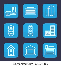 District icon. set of 9 outline district icons such as business center building